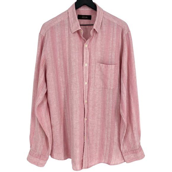 TASSO ELBA Pink Textured Stripe Linen Button Up Long Sleeve Shirt Size L - Picture 2 of 16